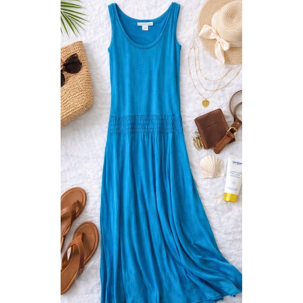 Enza Costa Tank Maxi Dress S Blue Cotton Modal Stretch Resort Cover Up Oversized